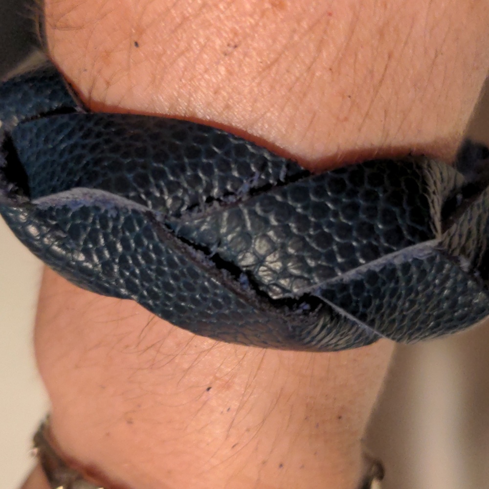 Unisex Handmade Genuine Leather Braided Bracelet Blue Antique Gold